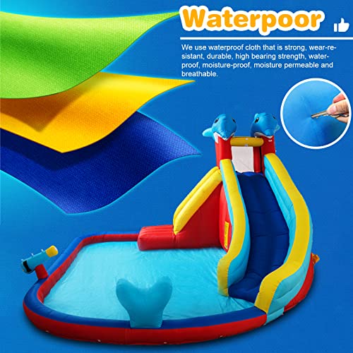 Edostory Inflatable Water Slides Bounce House For Kids 189''L X 157.5''W X 94.5''H Waterpark Water Gun Wet Or Dry Playground Sets With 450W Air Blower #TOP4