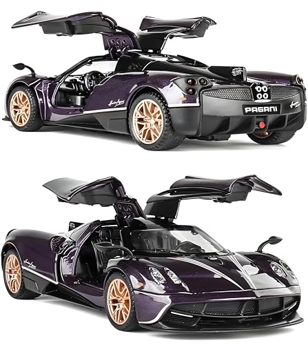 Image of 1:32 Scale Pagani Die-Cast Model Car - Alloy Metal Body Toy Car with Openable Doors, Pullback Action, Light & Sound Effects (Pagani Blue)