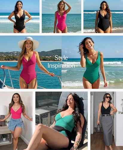 Popilush Tummy Control Swimsuits for Women - Ruched One Piece Shapewear Bathing Suit Twist Front Swimwear2
