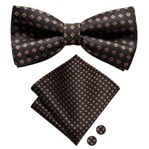 Image of Hi-Tie Bow Ties for Men Pre-Tied Pocket Square with Cufflinks Mens Bowtie Sets for Wedding Formal Party