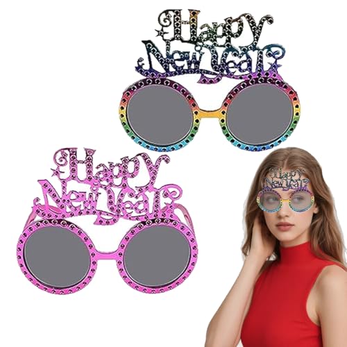 2 Pcs Happy New Year Glasses,Fancy New Year's Eve Party Glasses,Colorful New Years Eve Decorations 2026 New Year Party Eyeglasses Sunglasses Photo Props New Years Eve Party Favors for Kids Adults