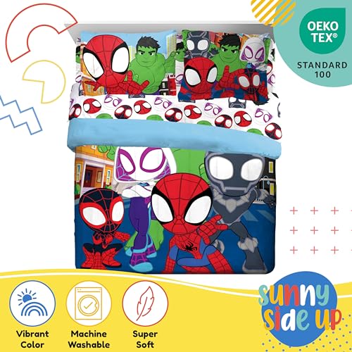 Sunny Side Up Marvel Spidey & His Amazing Friends Full Comforter Set - 7 Piece Kids Bedding Includes Comforter, Sheets & Pillow Cover - Super Soft Superheroes Microfiber Bed Set - Image 5