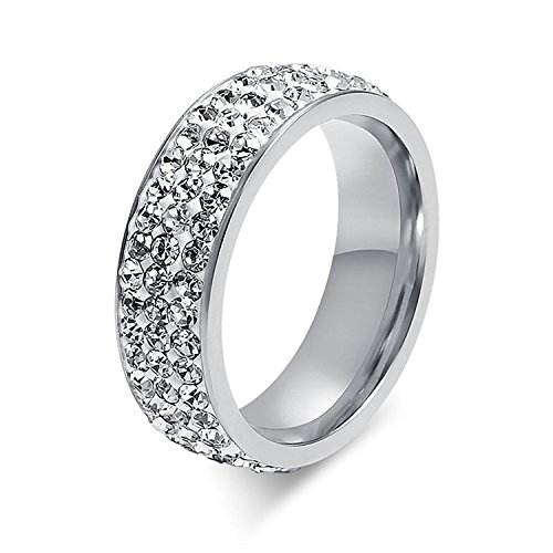 7mm Women Stainless Steel Eternity Ring for Wedding Band Engagement Promise CZ Cubic Zirconia Crystal Circle Round Size 7 to12(SZZ-022) (Size 9, Silver)