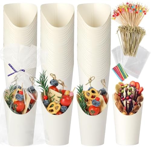 100pcs 12oz Charcuterie Cups White, 200pcs Cocktail Skewers + 100 Bags, Disposable Charcuterie Cups with Sticks, Paper Snack Cup for Charcuterie, Appetizers, Fruits, Nuts, Parties and Catering