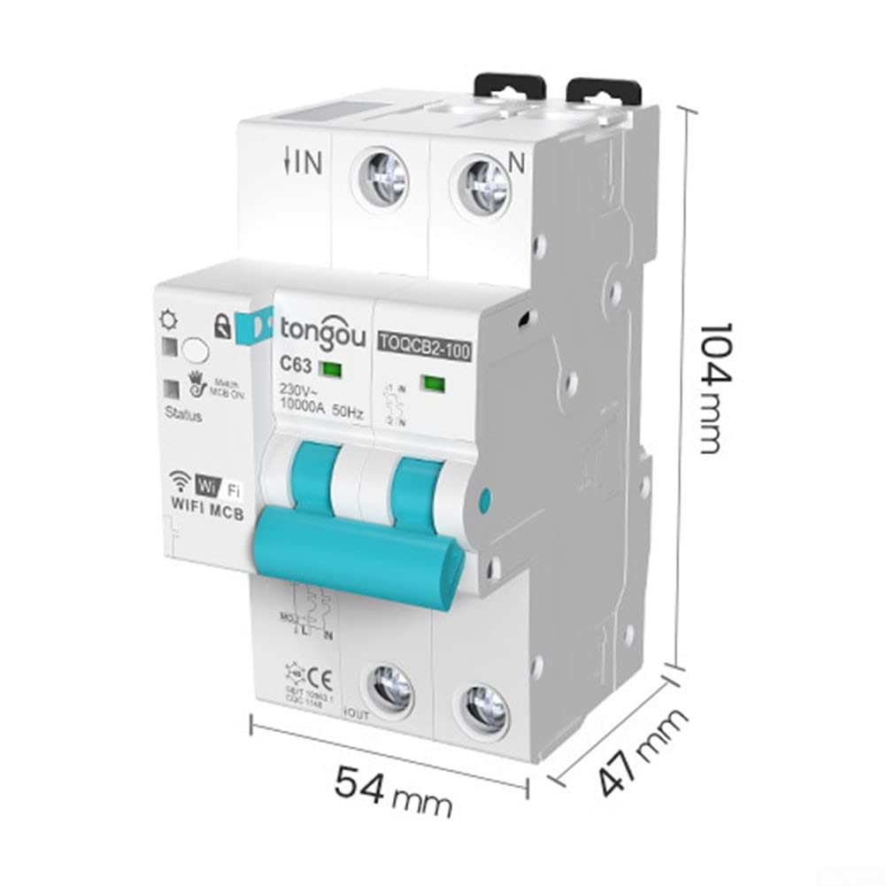 per Tuya MCB WIFI Interruttore di Misurazione, Interruttore Intelligente, Timer per Smart Life Telecomando Wireless, 2P