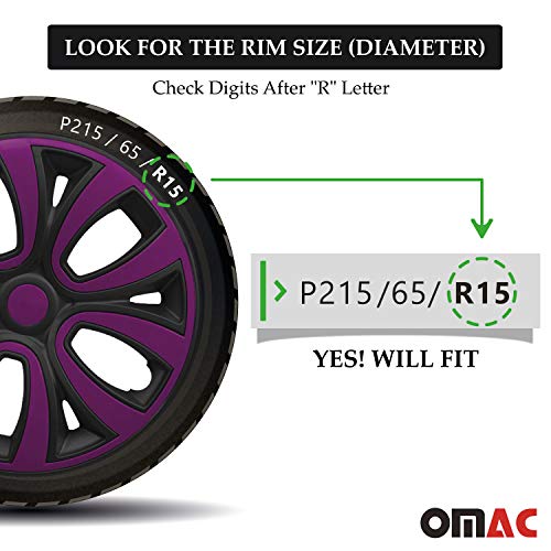 Omac Wheel Rim Cover Hubcaps For 15 Inch, Oem Style Hub Caps, 4 Pieces Set, Matt Black With Violet #TOP3