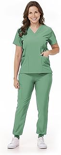 Scrubs Set for Women Nurse Uniform V-Neck Top and Drawstring Jogger Pants with Multi Pocket Nurse Workwear