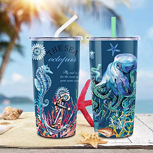 NymphFable 20oz Oceano Pulpo Taza Termo Cafe para Llevar Taza Termica Acero Inoxidable Taza Personalizada - Imagen 4