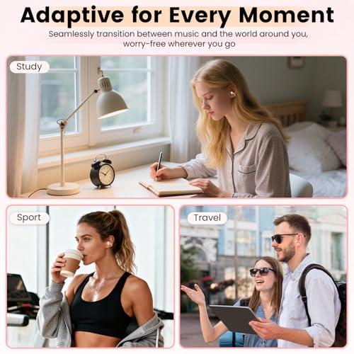 Image of Clip On Ear Headphones with a Makeup Mirror, Open Ear Earbuds Wireless Bluetooth Earbuds,Ultra-Long Battery Life, for Android /iOS Phones (Rose Gold)