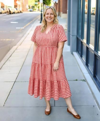 Image of TIYOMI Women Plus Size Dress Boho V Neck Short Sleeve Beach Maxi Dresses Floral /Stripe /Leaves /Lemon XL-5XL