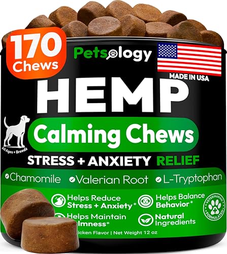 Hemp Calming Chews for Dogs - 170 Dog Calming Chews - Anxiety Relief Treats - Advanced Stress Relief Supplement, Separation Aid, Barking, Fireworks, Melatonin - Hip & Joint Support - Made in USA