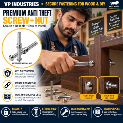 Image of By VP INDUSTRIES (Combo - 10) M6x25 Anti Theft Security Screw with Nut
