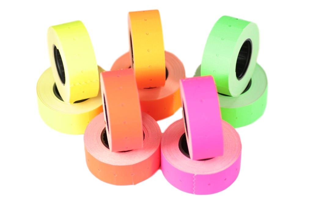 (10 Rolls) Mix 21 x 12 mm Colored Paper Sticker Price Gun Pricemarker labels MX-5500, Yellow,Orange,Green,Red,Pink