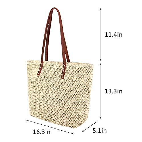 Image of Naimo Women Straw Beach Shoulder Bag Woven Tote Handbag Large Handmade Weaving Summer Casual Hobo Bag