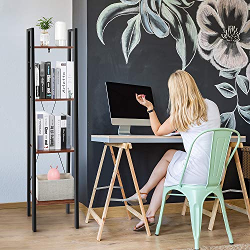 image for Industrial Ladder Shelf, 4-Tier Bookshelf, Plant Flower Stand, Multipu