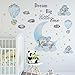 Stickers Muraux Grand Bébé éléphant Bleu, Mignon cinq éléphants Nuages d'étoiles Grises De Lune Rose Stickers Muraux, JOENCOST Bébé Garcon Fille Autocollant Mural pour Chambre Pépinière Mur Décor