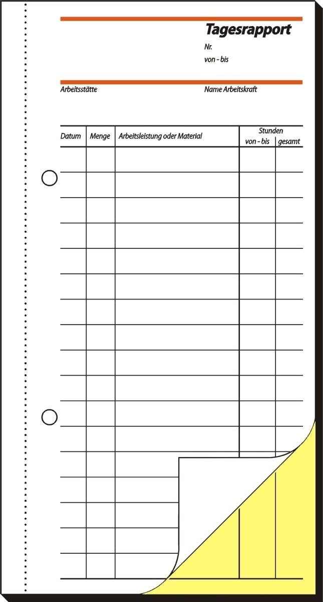 Sigel 5 x Formularbuch Tagesrapport 10,5x20cm selbstdurchschreibend VE=2x40 Blatt