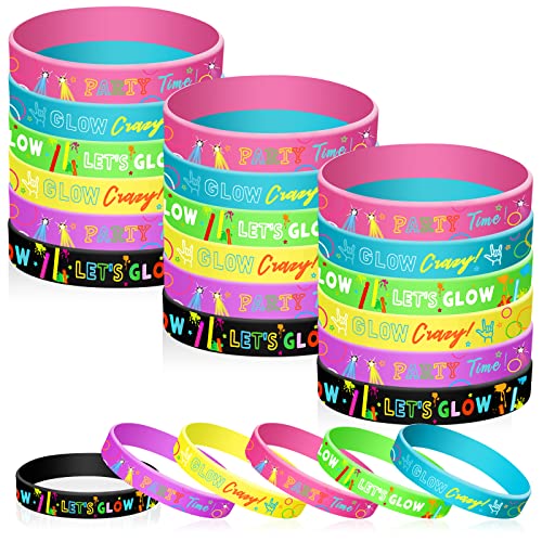 60 Pcs Glow in The Dark Bracelets Neon Party Favors Wristband Silicone Bracelets for Glow in The Dark Carnival Wedding New Years Party Favors Supplies