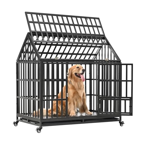 48 Inch Heavy Duty Dog Crate, ACIDBOLT Indestructible Escape Proof XL Dog Kennel Cage for Large Medium Small Dogs, High Anxiety Pet Crate with 2 Door, 4 Lockable Wheels and Removable Tray