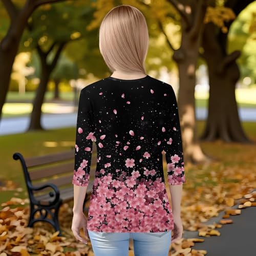 3/4 Sleeve Girls Shirts Cute Fall Crew Neck Cute Tops Trendy Floral Print 3/4 Length Sleeve Dressy Casual Blouses 20252