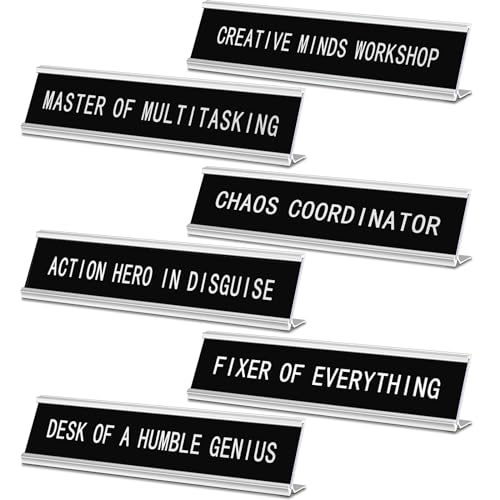 Coume 6 Pcs Funny Desk Signs for Office 10 x 2' Chaos Coordinator Name Plates Funny Desk Name Plates Black Novelty Nameplate Humorous Gifts for Women Men Coworkers Boss Friends