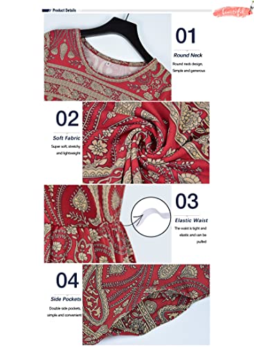 Image of MISFAY Women's Short Sleeve Maxi Dresses Long Casual Dresses with Pockets | Empire Elastic Waist, Crew Neck, Floor Length, Strentchy Flowy A Line Fit, Loose Plain Summer Outfits, Vacation Wear