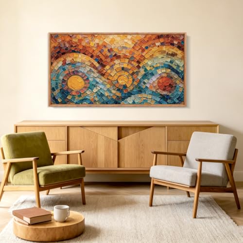 Image of CHDITB 3D Textured Boho Sun Bloom Wall Art,Vibrant Color‑Block Wall Decor