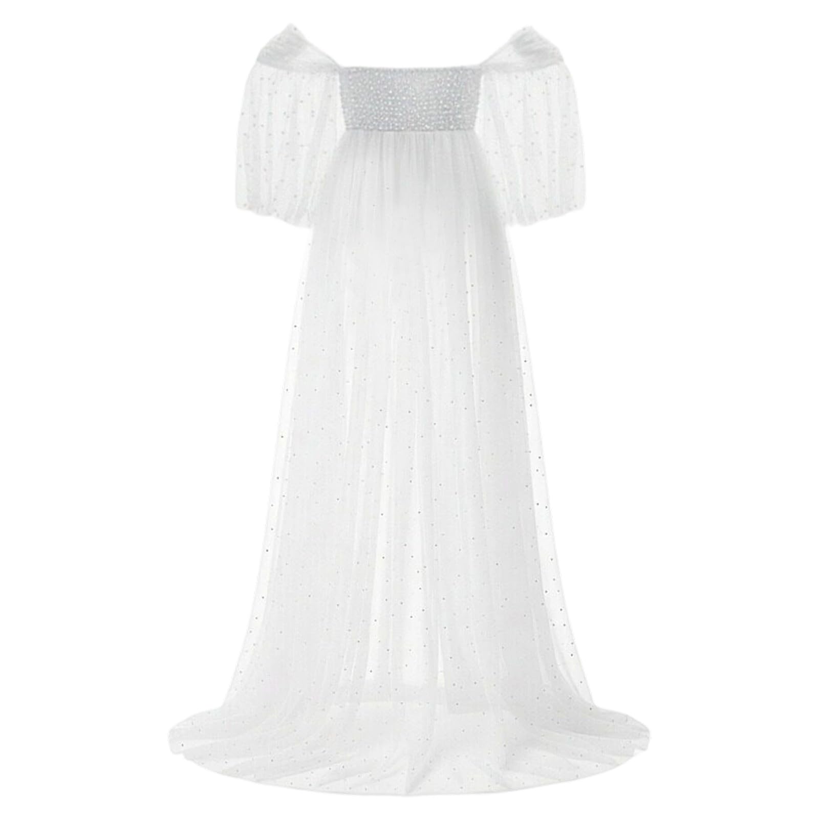 Robe de maternité élégante avec empiècement en résille et détails perlés, robe longue de cérémonie à épaules dénudées pour séance photo de grossesse et occasions spéciales, coupe ajustable et fluide
