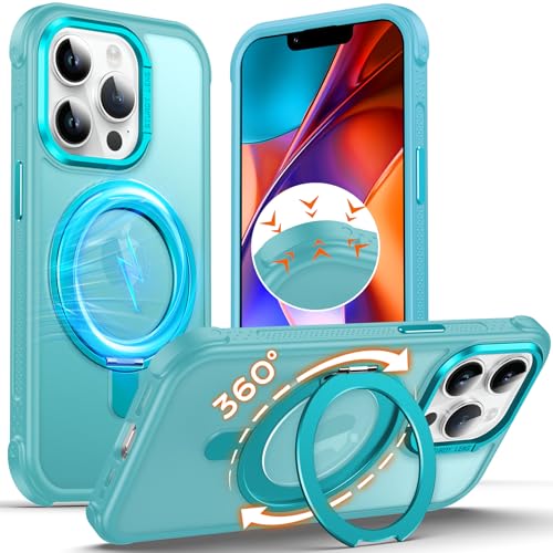 Coque iPhone 14 Pro MagSafe Anqrp avec anneau rotatif 360° et protection antichoc sarcelle