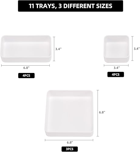 Miniatura 6 de CHANCETSUI Juego organizador de cajones apilables de 11 piezas, bandejas organizadoras de cajones de escritorio de varios tamaños, cubos de