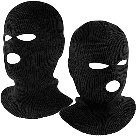 cotaour 2 Packs 3 Hole Balaclava Full Face Mask Unisex Winter Neck Warm Knitted Balaclava Face Cover for Men Women, Outdoor Sport Fishing Skiing Black Cover