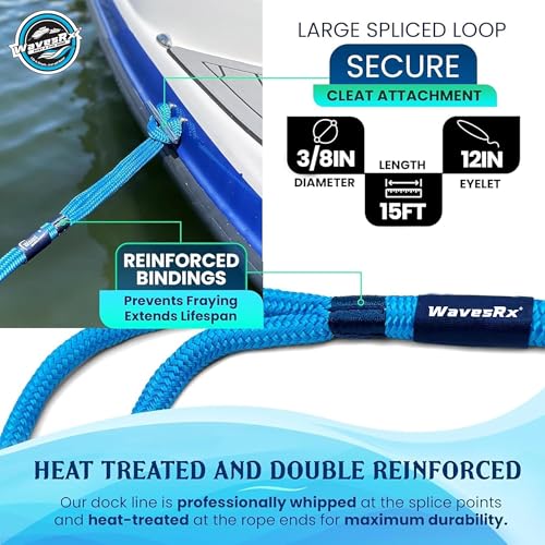 Image of Premium Nylon Boat Dock Lines & Ropes for Docking 3 /8'' x 15' | Double Braided Marine Rope & Mooring Line| Boat Ropes for Docking with Loop | UV & Saltwater Resistant Dock Ropes for Boats & Pontoons