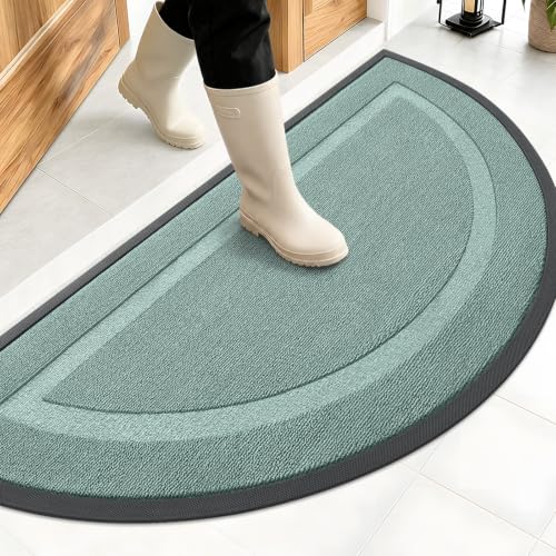 Image of OLANLY Half Circle Door Mat Indoor Outdoor Entrance Welcome, Waterproof All-Season, All-Weather Doormat, Sturdy Natural Rubber, Low Profile, Easy Clean Patio Porch Entryway Mat, 47x23, Grayish Green