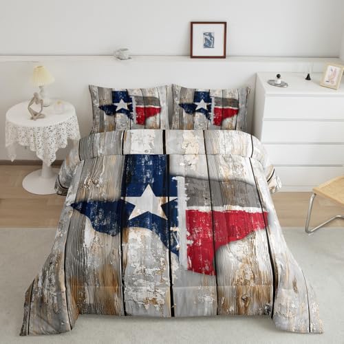 Image of Feelyou Texas Star Bedding Set Full Size, Western Texas Comforter for Kids Boys Girls Wild West Comforter Set Patriotism Duvet Insert Microfiber Bed Set