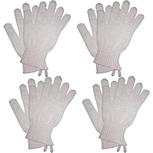 Exfoliating Bath Gloves for Shower Body Scrubbing Glove Bath Scrubs for Shower Spa Massage and Body Scrubber Bath Mitts with Hanging Loop(4 Pair heavy Snow White)