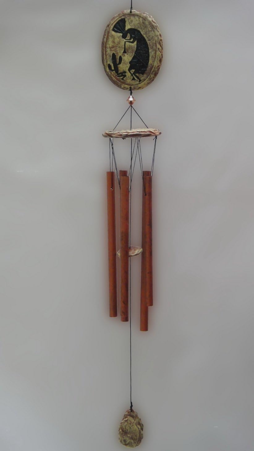 32" Cricle Stone Brown Kokopelli w/Cactus Wind Chime Wind Noisemakers Patio