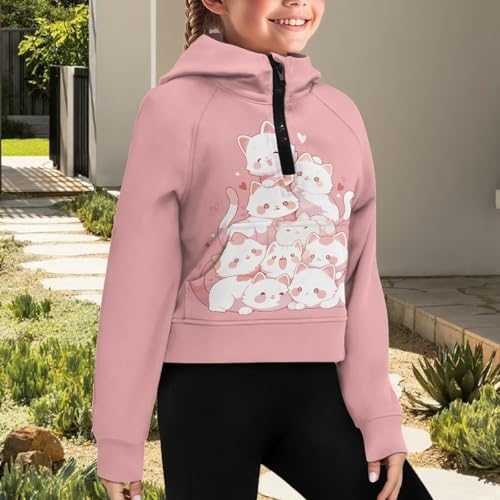 Half Zip Hoodie for Girls 5-14 Years Cute Hooded Sweatshirt for Girls Long Sleeve Pullover Workout Athletic Top4