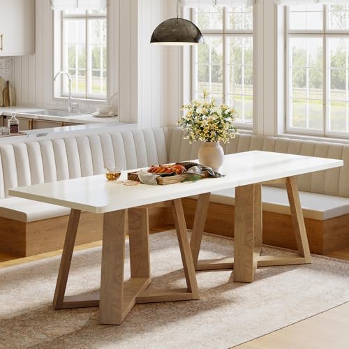 Image of Tribesigns 47-Inch Dining Table Set of 2, Modern Kitchen Table with Wooden Legs, Dinner Tables for Kitchen, Dining Room, Small Space, White and Brown, 2Pcs
