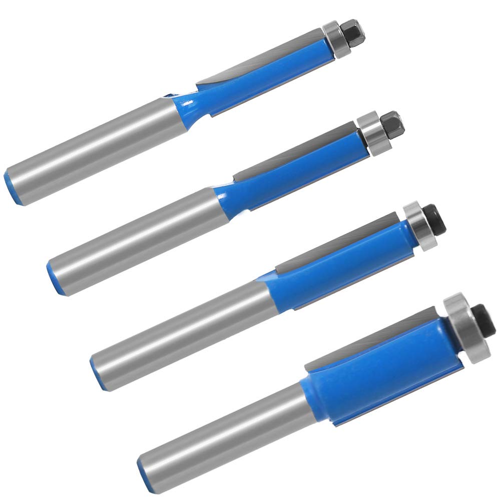4Pcs Fraise à Copier 8 MM Outils de Fraisage de Menuiserie Bricolage de Coupe avec Roulement Supérieur, Queue Garniture Affleurante Routeur