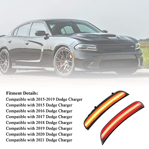 Wonvon 4Pcs Front+Rear Led Smoked Lens Front & Rear Led Side Marker Lights Compatible With 2015 2016 2017 2018 2019 2020 2021 Dodge Charger New #TOP1