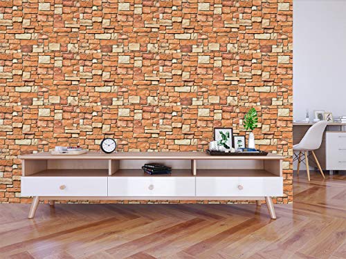 Image of DWELLSINDIA Bricks Wall in Sunlight Self Adhesive Wallpaper Waterproof, Scratch Resistant, Laminated 41cm x 244cm