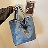 Cymwer Luxury Designer Denim Tote Bag Women Shoulder Bag Large Capacity Fashionalbe Underarm Bag Simple Female for Office Travel (Light Blue) #2