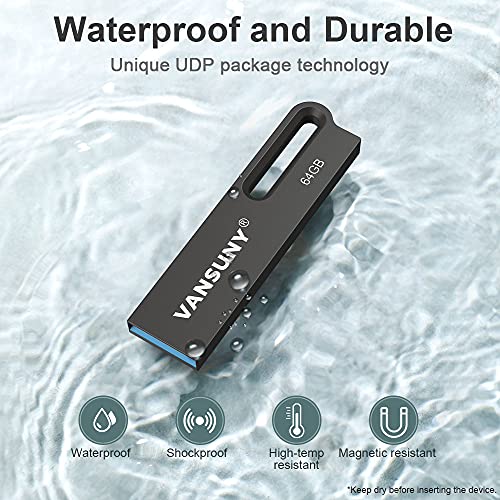 Vansuny 64Gb Flash Drive Metal Waterproof Usb Drive Usb 3.0 Ultra High Speed Memory Stick, Portable Thumb Drive For Pc/Tablets/Mac/Laptop #TOP3