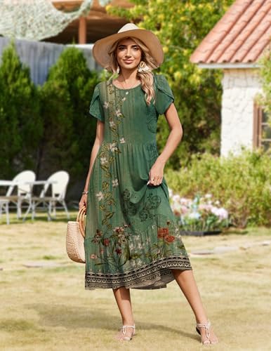 Image of Zeagoo Women Summer Midi A Line Dress Short Sleeve Casual Flowy Tiered Beach Long Sundress with Pockets 2026 Vacation Travel