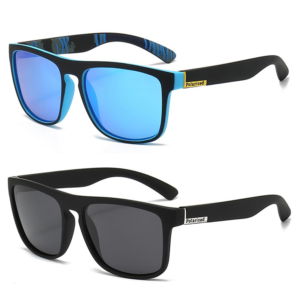YARDHOBISunglasses Men, Polarized Sunglasses for Men, Driving Sun Glasses, Shades 80's Retro Style Design Square, Lightweight Frame Sun Glasses with UV Protection, for Sport Outdoor Cycling Fishing (2 Pack)