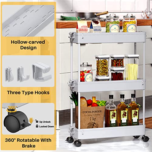 Spacekeeper Slim Rolling Storage Cart, Laundry Room Organization, 3 Tier Mobile Shelving Unit Bathroom Organizer Utility Cart For Kitchen Narrow Places(Gray) #TOP1