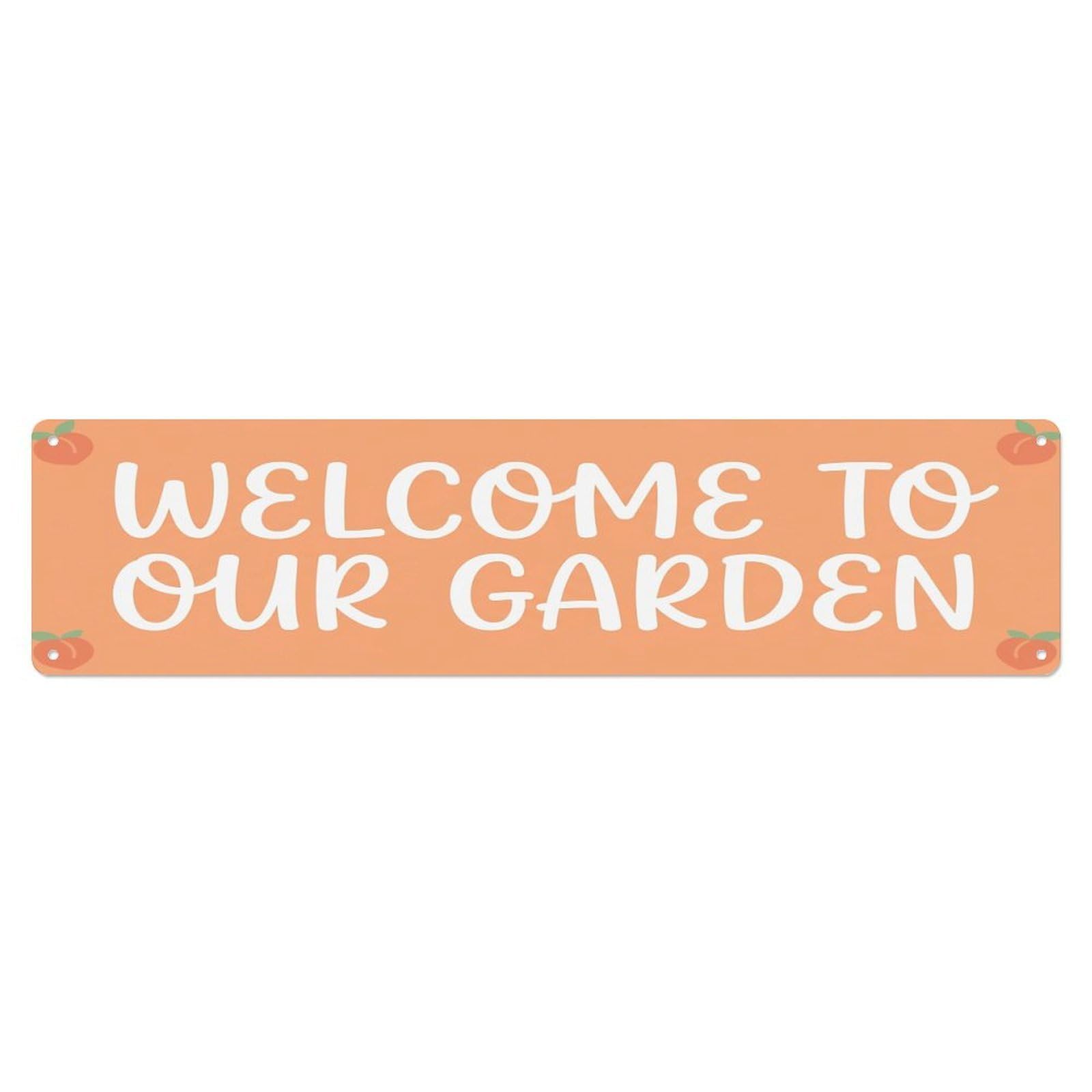 Vintage Welcome to Our Garden Peach Metal Tin Sign