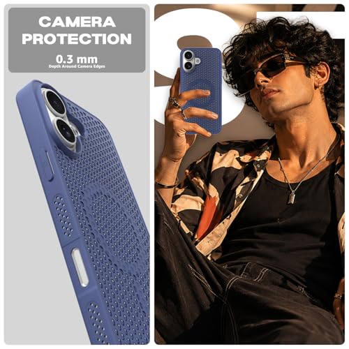 Image of Outlouders Back Cover for iPhone 17 | Honeycomb Cooling Design | Silicone Heat Dissipation | Mag-Safe Compatible | Shockproof Camera Protection Bumper Case (Blue Mag-Safe)