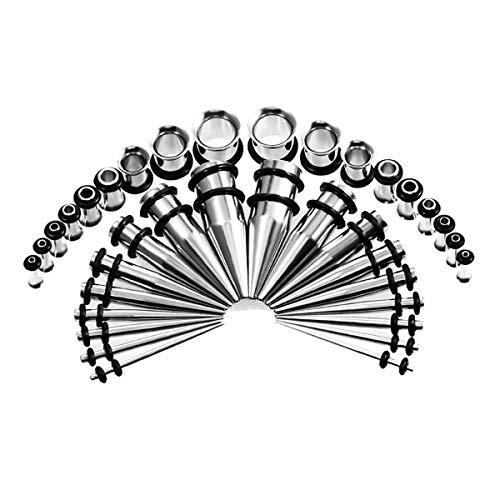 vogem 36pcs Stainless Steel Ear Stretching Kit 14G-00G Silver Stretcher Set Ear Plugs Tapers and Tunnels for mens womens