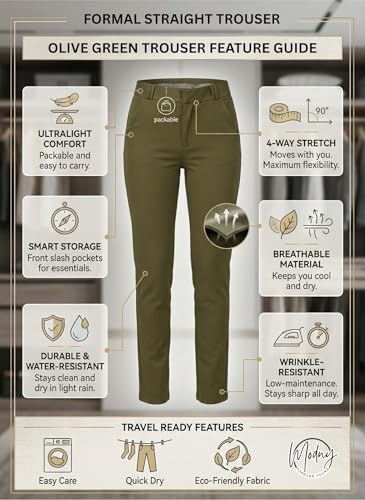 Image of modny Formal Trousers for Women Premium Polycotton, Regular Fit, Straight Pant for Girls | Ideal for Office, College & Professional Wear